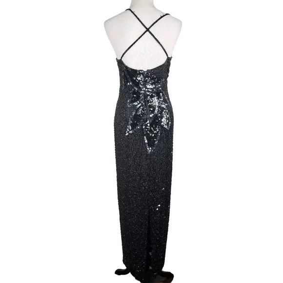 Vintage Black Tie By He-Ro Silk Beaded Sequin Evening Cocktail Dress Size 10 - Picture 5 of 16